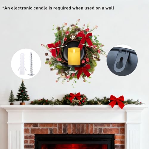 MOYEE Candle Holder Centerpieces for Tables,Candle Ring,Wreaths, Black Metal Candle Stick Paired Artificial Flowers 14 in Versatile Dining Table Centrepiece - color: Red Bow Pinecone Wreath