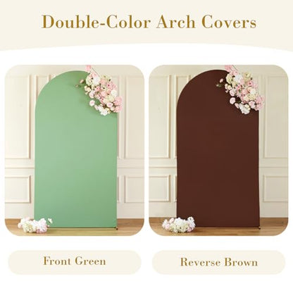Green Brown Arch Backdrop Cover 6ft Spandex Wedding Arch Cover for Baby Shower Birthday Party Bridal Shower Balloon Arch Stand Cover Double Sided Banquet Photo Arch Covers Stretchy Backdrop - color: Green Brown, size: 6FT