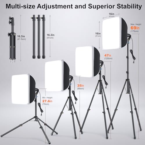 LINCO Lincostore Softbox Photography Lighting Kit with Professional 85W LED Bulbs, Studio Lights for Photography/Video Recording/Live Streaming (16'' x 16'' Professional Softbox Lighting Kit) - size: 16'' x 16'' Softbox Lighting Kit