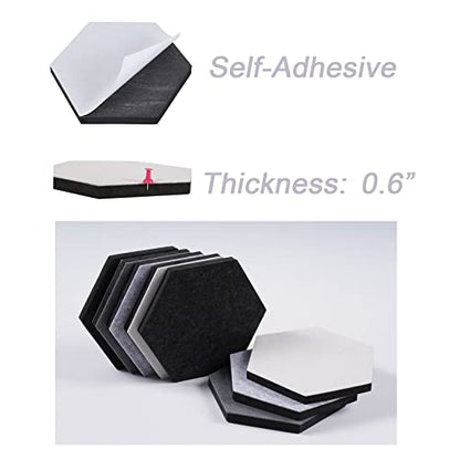 LAJAR 8 Pcs Hexagon Felt Bulletin Board Tiles, Self Adhesive Felt Pin Board Wall Tiles for Photos, Pictures, Memos (Black) - color: Black