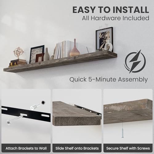 72 inch Floating Shelves for Wall, 8" Deep Rustic Reclaimed Barnwood Shelves, Floating Shelf Wall Hanging Shelves with Invisible Heavy-Duty Metal Bracket | Wall Mounted | Farmhouse Style, 1PC,Grey - color: Distressed Grey, size: 72inches-1P