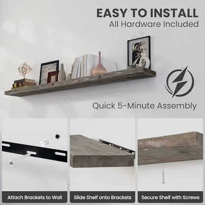 72 inch Floating Shelves for Wall, 8" Deep Rustic Reclaimed Barnwood Shelves, Floating Shelf Wall Hanging Shelves with Invisible Heavy-Duty Metal Bracket | Wall Mounted | Farmhouse Style, 1PC,Grey - color: Distressed Grey, size: 72inches-1P