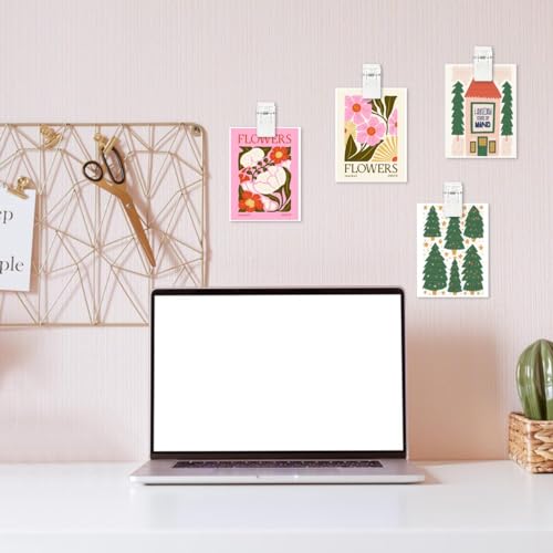 20 Pieces Self Adhesive Clips for Photo Sticky Clips for Wall Tapestry Wall Hanging Clips Sticky Spring Clips for Office Home Clear Plastic Sticky Clip for Poster Paper Self-Adhesive Clips for Hanging