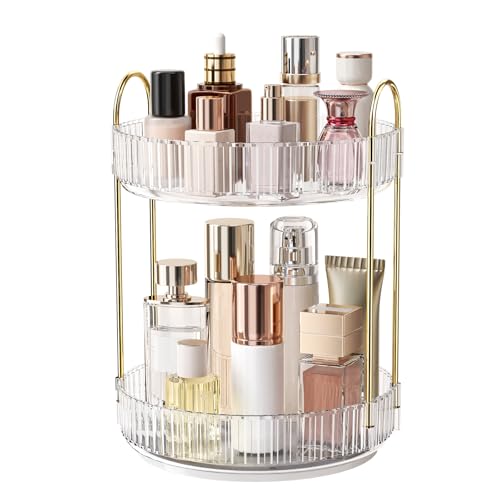 Oifecsie 360° Rotating Makeup Organizer, Large Capacity SkinCare Organizer, 2 Tier Cosmetic Skin Care Perfume Dresser Organizer, Fits Cosmetics, Perfume, Skin Care, Lipstick - color: Transparent White, size: 2 Tier