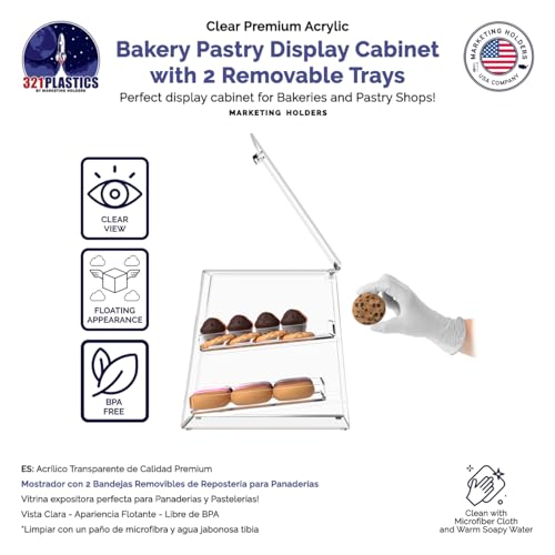 Marketing Holders Bagel and Pastry Display Case Clear Acrylic Cabinet 2 Tray Dispenser for Hotel Breakfast Bars Self Serve Food Counter Buffet or Bakery - size: Pastry Cabinet 2 Trays