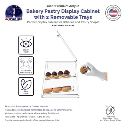 Marketing Holders Bagel and Pastry Display Case Clear Acrylic Cabinet 2 Tray Dispenser for Hotel Breakfast Bars Self Serve Food Counter Buffet or Bakery - size: Pastry Cabinet 2 Trays