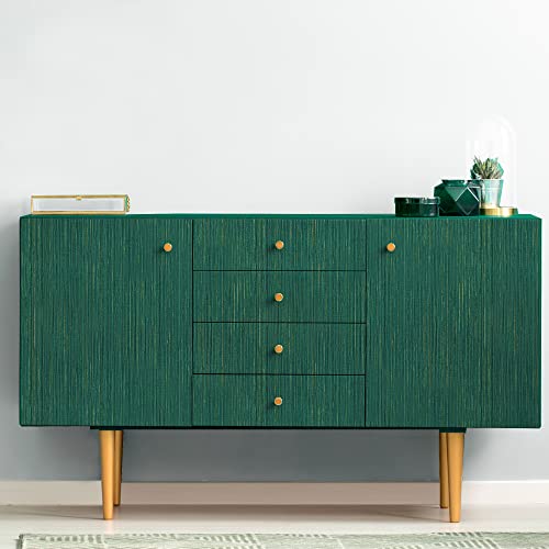 VEELIKE Textured Teal Green Grasscloth Peel and Stick Wallpaper 32''x118'' Faux Grasscloth Wallpaper Self Adhesive Waterproof Removable Fabric Contact Paper for Walls Cabinets Furniture Powder Room - color: Teal Green, size: 32" x 118"