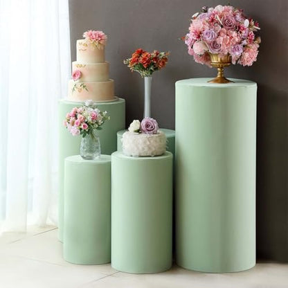 Efavormart Set of 5 | Sage Green Spandex Cylinder Plinth Display Box Stand Covers, Stretchable Pedestal Pillar Prop Covers - 160 GSM - color: Sage Green, size: Spandex Cylinder Covers