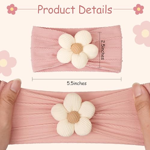CÉLLOT 3 Pcs Baby Girl Headbands with Flower Nylon Headbands Soft Stretchy Headwear Hair Accessories for Newborn Infant Toddler Kids (Pink Beige Salmon) - color: Beige+Purple+Pink