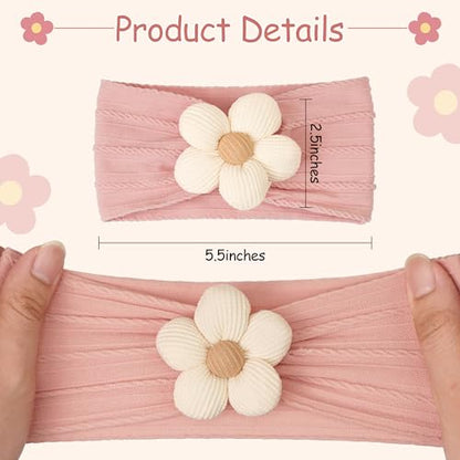 CÉLLOT 3 Pcs Baby Girl Headbands with Flower Nylon Headbands Soft Stretchy Headwear Hair Accessories for Newborn Infant Toddler Kids (Pink Beige Salmon) - color: Beige+Purple+Pink