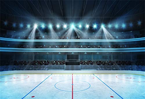 Laeacco 7x5ft Hockey Stadium Backdrop Vinyl Photography Background Ice Rink Stage Lights Shiny Haloes Stadium Spotlight School Sports Meeting Event Activity Children Adult Portrait Shoot Studio - size: 7x5ft