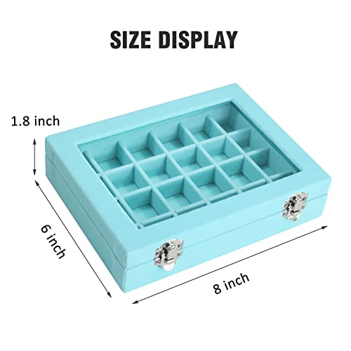 Vicoter Velvet Jewelry Box 24 Grid Jewelry Ring Display Organiser Box Tray Holder Earrings Storage Case for Girls Wife Mom Women (Light Blue) - color: Light Blue