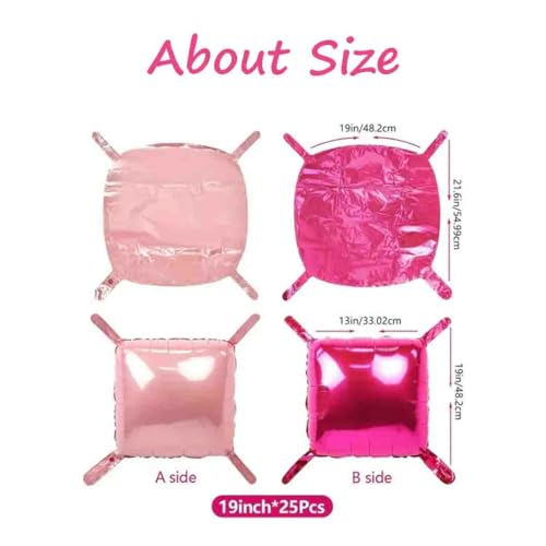 Hot Pink Square Foil Balloons Wall, Double Sided Magenta Mylar Balloons Backdrop Helium Mylar Balloo Kit for Birthday Bridal Anniversary Bachelorette Princess Shower Party Decorations 25PCS - color: Pink-25