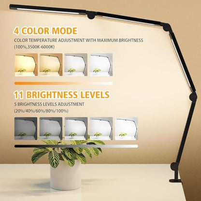 AILBTON Bright LED Desk Lamp with Clamp,Eye Caring Architect Led Desk Lights with Adjustable Swing Arm for Office Home,Dimming and Tempering Led Table Light - style: Bar-shaped desk lamp