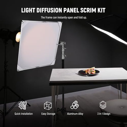 NEEWER Light Diffusion Panel Scrim Kit with Silver/White Reflector Film 30"x30" Foldable Frame with 5/8" Baby Pins Handle for C Stand 3 in 1 Diffuser for Studio Portrait Product Photography, SF7575F - size: 30"x30"