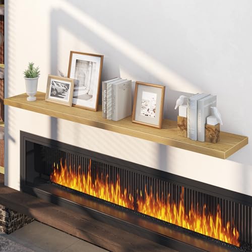Fun Memories 66 Inch Floating Shelves, 12 Inch Deep Wall Shelf for Fireplace Mantel, Oak Deep Storage Shelves for Home & Office, Long Floating Shelf with Invisible Bracket, Set of 2 - color: Oak, size: 66 Inch, Set of 2