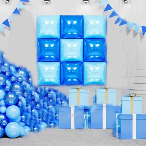 Blue Square Foil Balloons Wall, Double Sided Magenta Mylar Balloons Backdrop Helium Mylar Balloo Kit for Anniversary, 2025 Graduation,Wedding, Birthday Party Decorations 9PCS - color: Blue-9