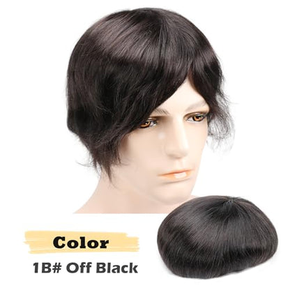 Toupee Mans Pieces and Hair System 100% Human Hair Mens Hairpiece Male Unit Mono Lace With Npu Around Lace Base Replacement 7x9 Inch 1B Off Black Strong Hold Undetectable Toupee System - color: 1B# Off black - Mono NPU, size: 7x9 Inch