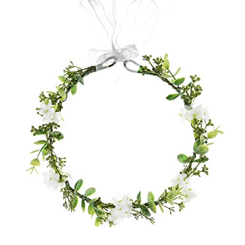 Greenery Leaf Crown Rustic Wedding Headpiece Bridal Headband Photo Prop - color: S-white