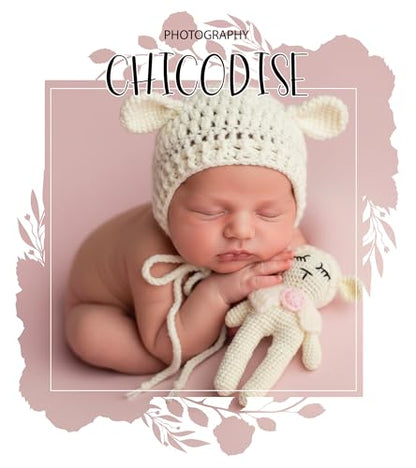 Newborn Photography Props Outfits Boy Girl Lamb Cap & Sheep Photoshoot Prop Crochet Knit Hat Baby Photo Props Outfit