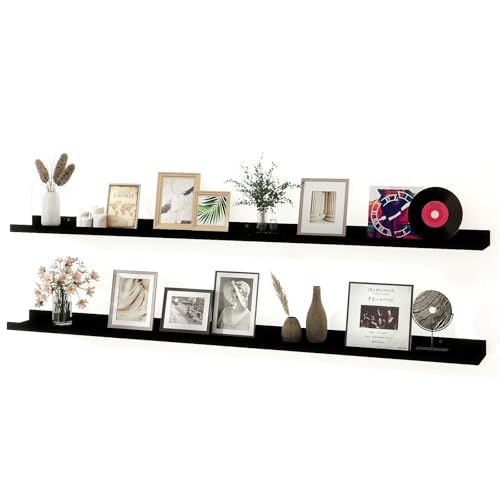 Long Floating Shelves for Wall Decor, Long Wall Mounted Storage Shelf for Bedroom, Living Room, Bathroom, Kitchen, Nursery, Display Picture Ledge Shelf with Lip Set of 2-56 Inches, Black - color: Black, size: 55.1in