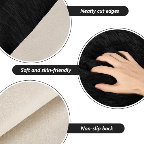 CREATCABIN 2 Packs Small Square Black White Faux Fur Sheepskin Cushion Fluffy Plush Area Rug Small Product Fur Photo Background 12’’ Luxury Photo Props for Tabletop Photography Jewelry Nail Art Decor - style: Black & White