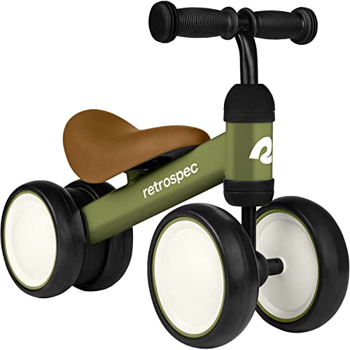 Retrospec Cricket Baby Balance Bike, 4-Wheel Ride-On Toy for Ages 12-24 Months – First Bike & Toddler Bike for 1 Year Old Boys & Girls, First Birthday Gift - color: Olive Drab
