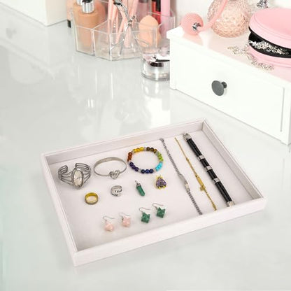 2 Pcs 13.8" x 9.5" Velvet Jewelry Tray Jewelry Display Tray Flat Tray, Stackable Empty Plate Trays for Earrings Necklaces Bracelet Rings Display Showcase - Beige - color: Beige, size: Flat Tray 13.8"x9.5"