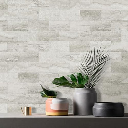 Vamos Tile 100-Piece Matt Beige Mixed Grey Slate Peel and Stick Backsplash Seamless Tile,3''x6'' PVC Subway Tile,Stick on Backsplash for Kitchen/Bathroom/Laundry Room - color: Beige & Grey Slate