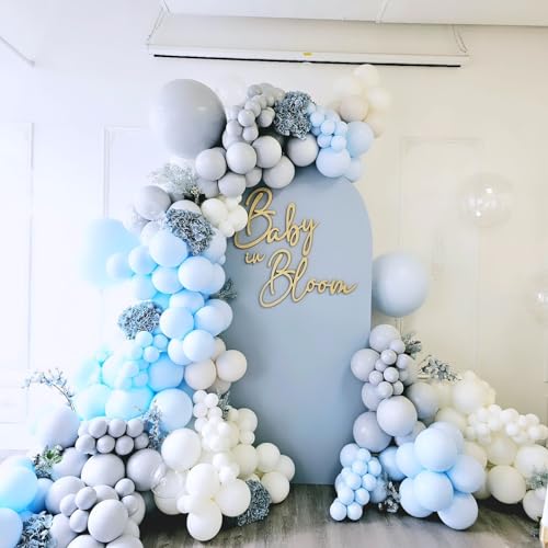 Double Stuffed Pastel Blue Balloons Different Size 115Pcs 5/10/12/18 Inch Macaron Light Blue Balloon Garland Arch kit for Birthday Gender Reveal Baby Shower Party - color: Pastel Blue