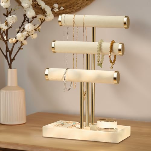 3 Tier Bracelet Holder Display - Detachable T Bar Beige Velvet Bracelet Holder, Jewelry Holder Organizer for Bracelet, Necklace, Watches, Rings - color: Beige, size: Standard