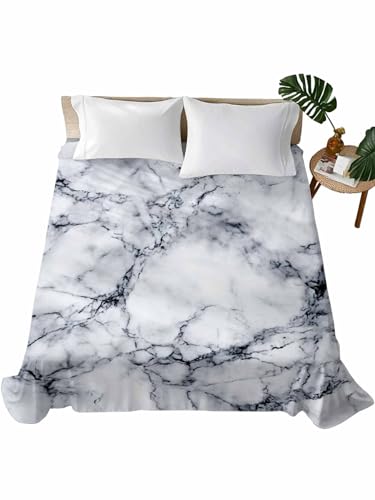 Cal King Size Flat Sheet Only, Abstract Marble Stone Texture Bed Top Sheet Soft Microfiber Breathable Bedding Flat Sheets, Natural Crack Gray Rock Top Sheets Hotel Luxury - size: California King