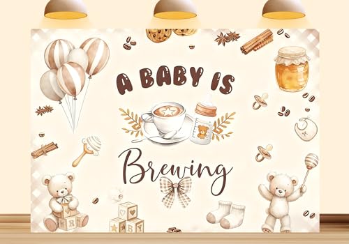 A Baby is Brewing Backdrop Lovely Baking Theme Coffee Baby Shower Bottle and Brunch Tea Photography Background Bean Cup Party Decorations Photo Studio Props 9X6ft Fabric - size: 9X6ft