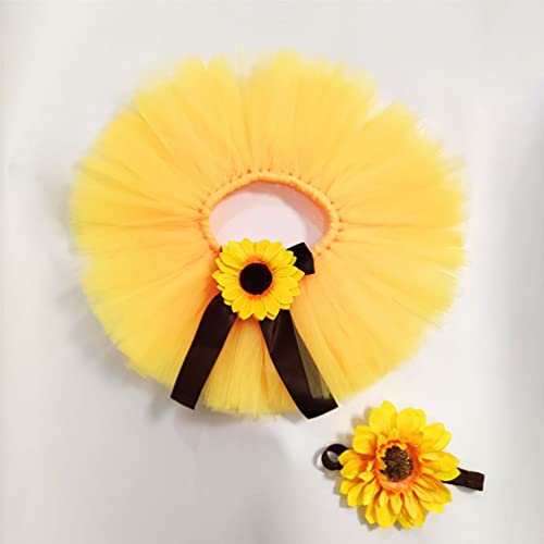Baby Photography Props Boy Girl Photo Shoot Outfits Newborn Lovely Costume Tutu Dress Flower Headband - color: Yellow