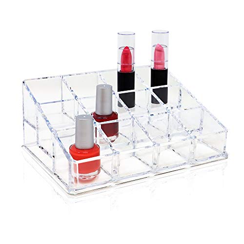 Isaac Jacobs Clear Acrylic 12 Compartment Nail Polish Holder, Organizer for Makeup, Essential Oils, Storage Solution, Rack Display (3 Rows (x4)) - size: 3 Rows (X4)
