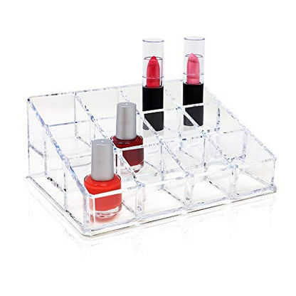 Isaac Jacobs Clear Acrylic 12 Compartment Nail Polish Holder, Organizer for Makeup, Essential Oils, Storage Solution, Rack Display (3 Rows (x4)) - size: 3 Rows (X4)