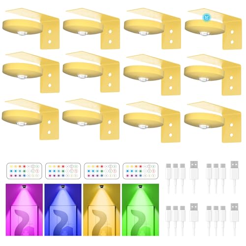 Rechargeable Picture Lights for Wall,Under Cabinet Lighting,1500mAh Rechargeable Battery Operated Picture Frame Lights for Kitchen, Closet, Shelf - 3 Color Temps & 13 RGB (12 Packs Glod) - color: Gold, size: 12 Packs