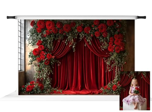 Kate Valentine's Day Backdrop for Home Decoration Red Roses Curtain Background Photo Fabric Studio Props 10x6.5ft