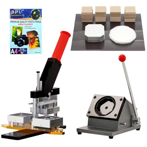 2X2 inch Square Refrigerator Photo Magnet Maker Machine, DIY Custom Badge Maker with Picture Cutter+200 Sets of Supplies +100 Sheets of Photo Paper