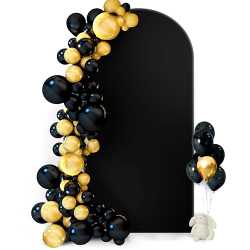 Hemmotop 7.2 ft Black Arch Backdrop Cover (No Arch Stand), Double-Sided Spandex Arch Covers Stretchy Backdrop for Party, Wedding, Birthday, Baby Shower, Reusable for Balloon Arches - color: Black, size: 7.2x4 ft (HxW)