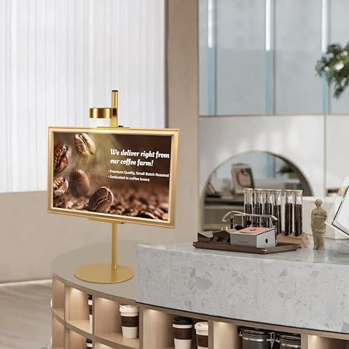 Adjustable Desktop Photo Frame Stand with Magnetic Wall Painting Light, Holds Picture Frames up to 30 Inch,with Rechargeable Battery,Metal Vertical Stand with 3 Color Temperature & 13RGB Poster Lights, for Displaying Picture Frames, Artworks (1 Pack,Gold)