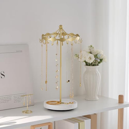 Lolalet Rotating Necklace Holder Stand with Metal Hooks, Spinning Display Carousels, Freestanding Organizer Hanger for Long Necklaces Chains, Mother's Day Birthday Gifts -Gold - color: Gold