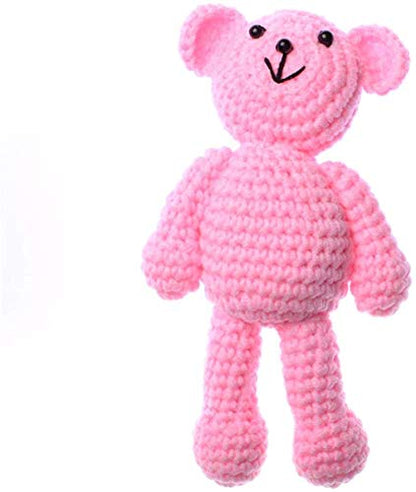 Newborn Baby Photo Shoot Props Boys Girls Crochet Knitted Hat Bear Hat Beanie with Bear Dolls Photography Props - color: Pink
