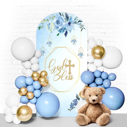 Baptism Arch Double Sided Backdrop God Bless Baptism Decorations 7.2FT First Communion Christening Party Arch Cover Photo Booth Decor Banquet Ceremony Photography（1pcs Arch Cover） - color: bible-2