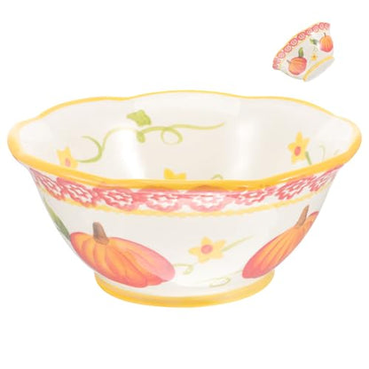 Hemobllo Ceramic Pumpkin Serving Bowl Large Embossed Halloween Thanksgiving Food Bowl Divided Salad Pasta for Household and Restaurant Use
