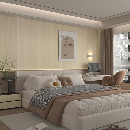 Boobest Large Size Beige Wallpaper 48"x196" Cherry Wood Contact Paper Self Adhesive Waterproof Wood Grain Wallpaper Peel and Stick Modern Light Wood Contact Paper for Desk Shelf Farmhouse Laundry Room - size: 48" x 196.9"