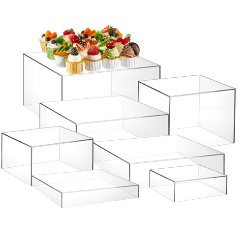 Leinuosen 7 Pcs Large Buffet Risers Set 6" to 12" Acrylic Display Box Catering Dessert Table Riser Food Display Decorative Stand with Hollow Bottom for Catering Supplies(Clear, Square) - color: Clear, size: 6" to 12", style: Square