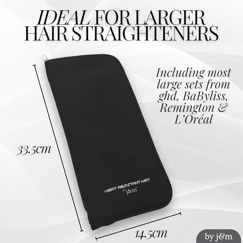 Flat Iron Hair Straightener Silicone Mat & Pouch Pack by j&m - with Heat Proof Mat for Curling Tongs/Wands/Irons - Fits ghd, BaByliss & Larger Straighteners - Zip-Up All-in-One Compact Travel Case - size: Pouch & Mat