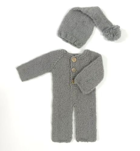 Newborn Baby Photography Props Outfits Cute Mohair Hat Romper Set Infant Baby Boy Girl Photoshoot Props Costume Set ﻿ - color: Grey