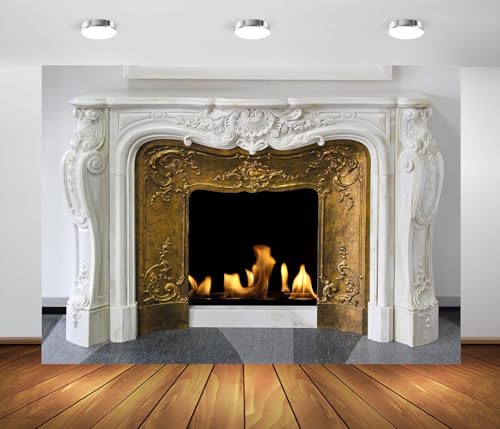 8x6ft White Marble Fireplace Backdrop Interior European Style Stone Fireplace Photo Backdrop Winter Christmas Fireplace Photography Background Home Decor Photo Booth - size: 8x6FT